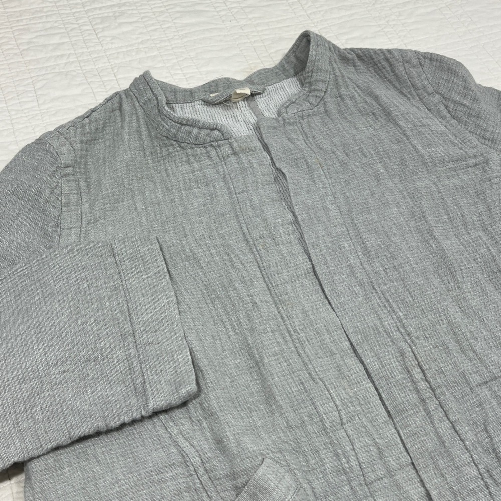 Eileen Fisher Grey Organic Linen Cotton Open Front Jacket Cardigan Small S/P
